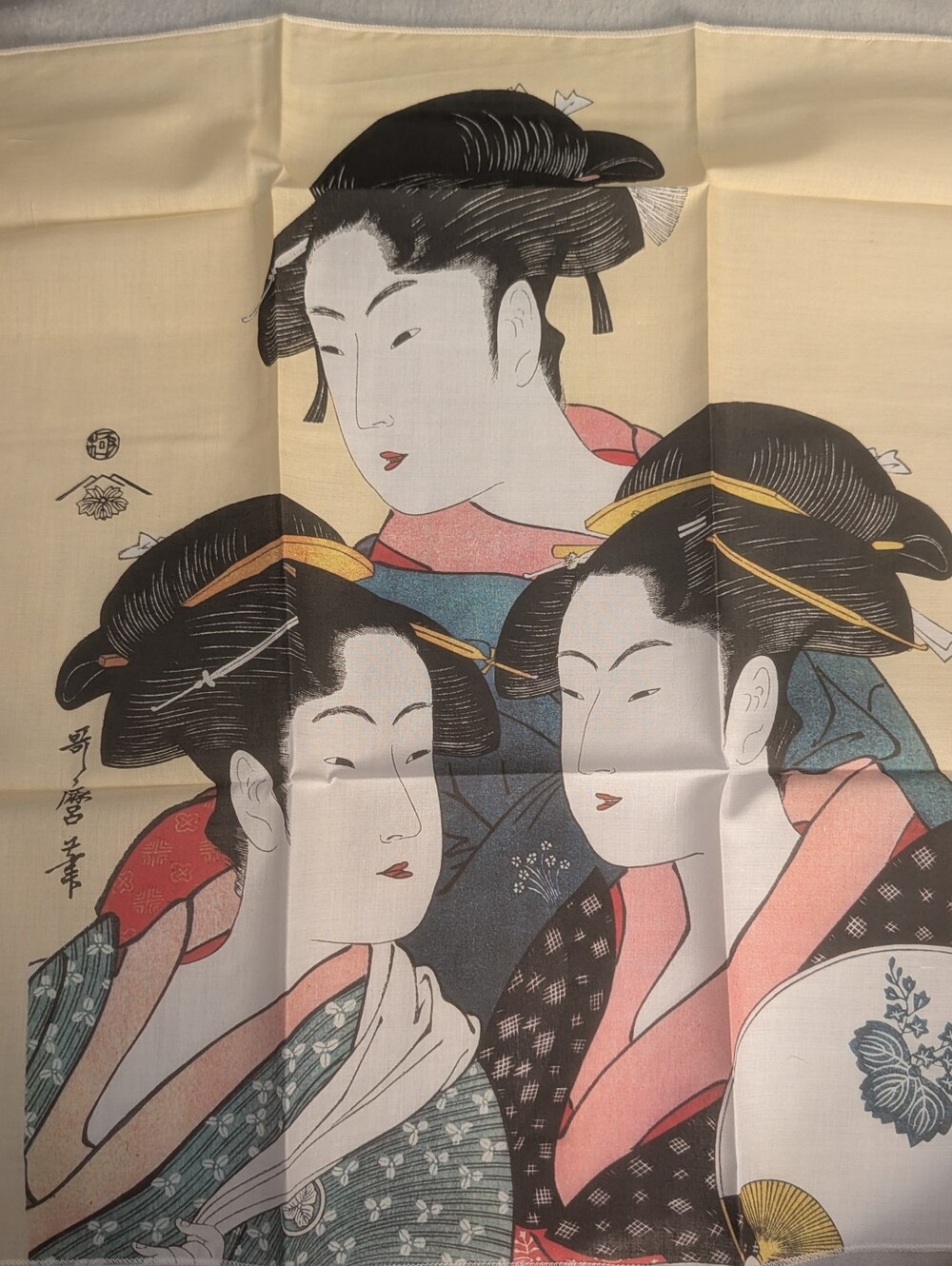 Ukiyoe Japanese Handkerchief with 3 Geisha Women